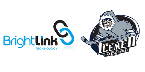 BrightLink Technology logo beside the Jacksonville Icemen hockey team logo