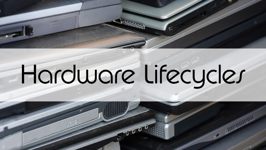 An image of hardware with the text "hardware lifecycles" over it.
